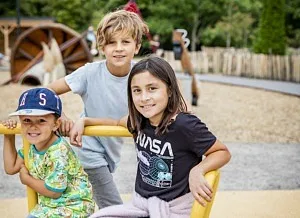 Närbild på barn som åker snurra på lekplats