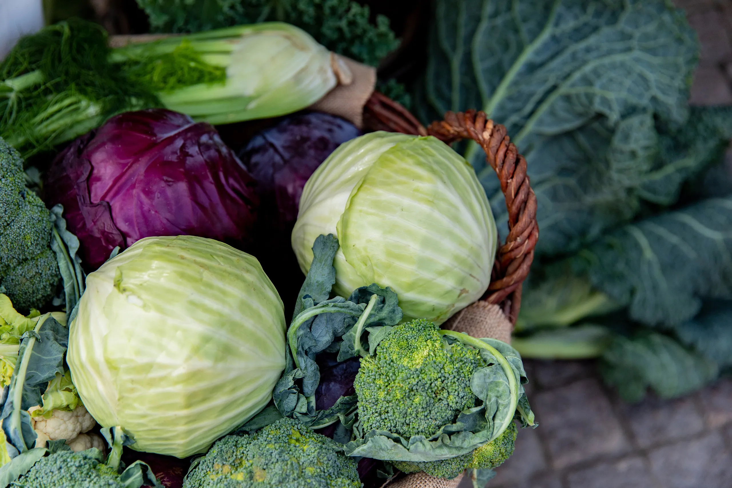 kål och grönsaker vid korg