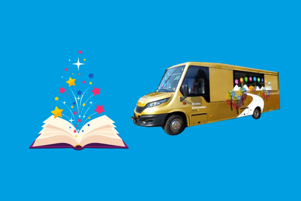 Sagoläsning i biblioteksbussen Humlan