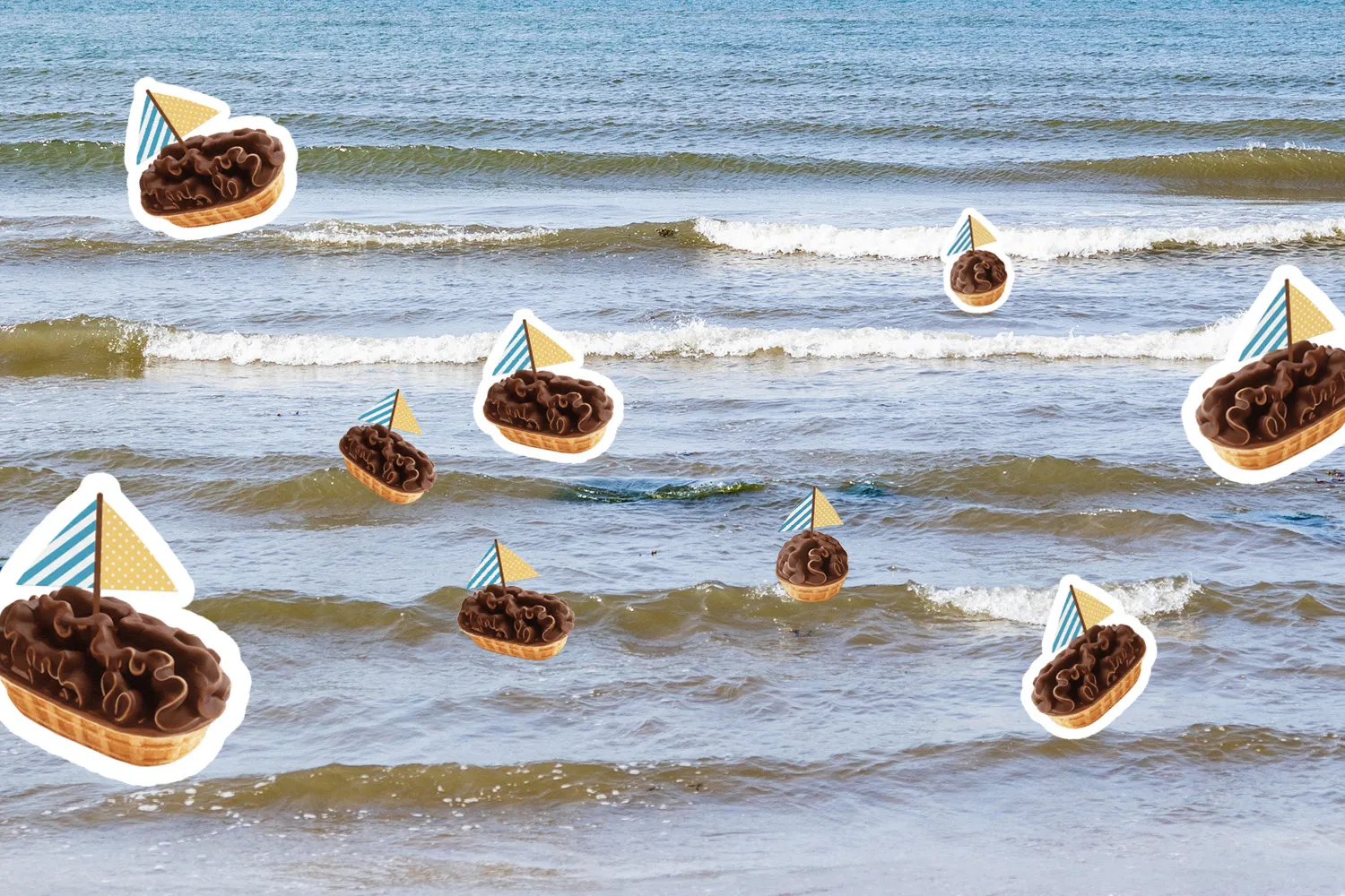 Grafik med Glassbåtar som guppar på havet.
